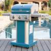 imageKenmore 3Burner Propane BBQ Grill 30000 BTUs Gas Grill with Cast Iron Cooking Grates Folding Side Tables ampamp Wheels Outdoor Grill with Tool Hooks BlackTeal