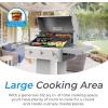 imageKenmore 3Burner Propane BBQ Grill 30000 BTUs Gas Grill with Cast Iron Cooking Grates Folding Side Tables ampamp Wheels Outdoor Grill with Tool Hooks BlackPearl