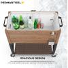 imagePermasteel 80 Quart Party Cooler Rolling Ice Chest with Wheels and Handles for Indoor Outdoor PatioOak Brown