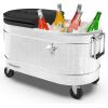 imagePermasteel 80 Quart Party Cooler Rolling Ice Chest with Wheels and Handles for Indoor Outdoor PatioSilver