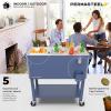 imagePermasteel 80Qt Antique Patio Cooler for Outside  Outdoor Beverage Cooler Bar Cart Rolling Cooler with Wheels and Handles Wooden Teak Accent BlackAzure