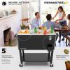imagePermasteel 80Qt Antique Patio Cooler for Outside  Outdoor Beverage Cooler Bar Cart Rolling Cooler with Wheels and Handles Wooden Teak Accent BlackBlack