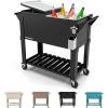 imagePermasteel 80Qt Antique Patio Cooler for Outside  Outdoor Beverage Cooler Bar Cart Rolling Cooler with Wheels and Handles Wooden Teak Accent BlackBlack
