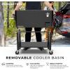 imagePermasteel 80Qt Antique Patio Cooler for Outside  Outdoor Beverage Cooler Bar Cart Rolling Cooler with Wheels and Handles Wooden Teak Accent BlackBlack