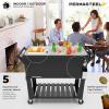 imagePermasteel 80Qt Antique Patio Cooler for Outside  Outdoor Beverage Cooler Bar Cart Rolling Cooler with Wheels and Handles Wooden Teak Accent BlackBlack