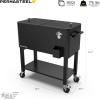 imagePermasteel 80Qt Antique Patio Cooler for Outside  Outdoor Beverage Cooler Bar Cart Rolling Cooler with Wheels and Handles Wooden Teak Accent BlackBlack