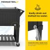 imagePermasteel 80Qt Antique Patio Cooler for Outside  Outdoor Beverage Cooler Bar Cart Rolling Cooler with Wheels and Handles Wooden Teak Accent BlackBlack