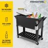 imagePermasteel 80Qt Antique Patio Cooler for Outside  Outdoor Beverage Cooler Bar Cart Rolling Cooler with Wheels and Handles Wooden Teak Accent BlackBlack