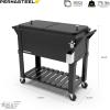 imagePermasteel 80Qt Antique Patio Cooler for Outside  Outdoor Beverage Cooler Bar Cart Rolling Cooler with Wheels and Handles Wooden Teak Accent BlackBlack