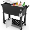 imagePermasteel 80Qt Antique Patio Cooler for Outside  Outdoor Beverage Cooler Bar Cart Rolling Cooler with Wheels and Handles Wooden Teak Accent BlackBlack