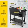 imagePermasteel 80Qt Antique Patio Cooler for Outside  Outdoor Beverage Cooler Bar Cart Rolling Cooler with Wheels and Handles Wooden Teak Accent BlackBlack