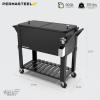imagePermasteel 80Qt Antique Patio Cooler for Outside  Outdoor Beverage Cooler Bar Cart Rolling Cooler with Wheels and Handles Wooden Teak Accent BlackBlack
