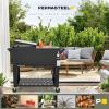 imagePermasteel 80Qt Antique Patio Cooler for Outside  Outdoor Beverage Cooler Bar Cart Rolling Cooler with Wheels and Handles Wooden Teak Accent BlackBlack