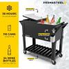 imagePermasteel 80Qt Antique Patio Cooler for Outside  Outdoor Beverage Cooler Bar Cart Rolling Cooler with Wheels and Handles Wooden Teak Accent BlackBlack
