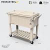 imagePermasteel 80Qt Antique Patio Cooler for Outside  Outdoor Beverage Cooler Bar Cart Rolling Cooler with Wheels and Handles Wooden Teak Accent BlackCream