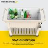 imagePermasteel 80Qt Antique Patio Cooler for Outside  Outdoor Beverage Cooler Bar Cart Rolling Cooler with Wheels and Handles Wooden Teak Accent BlackCream