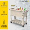 imagePermasteel 80Qt Antique Patio Cooler for Outside  Outdoor Beverage Cooler Bar Cart Rolling Cooler with Wheels and Handles Wooden Teak Accent BlackCream