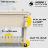 imagePermasteel 80Qt Antique Patio Cooler for Outside  Outdoor Beverage Cooler Bar Cart Rolling Cooler with Wheels and Handles Wooden Teak Accent BlackCream