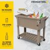 imagePermasteel 80Qt Antique Patio Cooler for Outside  Outdoor Beverage Cooler Bar Cart Rolling Cooler with Wheels and Handles Wooden Teak Accent BlackTaupe