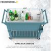 imagePermasteel 80Qt Antique Patio Cooler for Outside  Outdoor Beverage Cooler Bar Cart Rolling Cooler with Wheels and Handles Wooden Teak Accent BlackTeal
