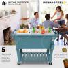 imagePermasteel 80Qt Antique Patio Cooler for Outside  Outdoor Beverage Cooler Bar Cart Rolling Cooler with Wheels and Handles Wooden Teak Accent BlackTeal