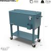 imagePermasteel 80Qt Antique Patio Cooler for Outside  Outdoor Beverage Cooler Bar Cart Rolling Cooler with Wheels and Handles Wooden Teak Accent BlackTeal