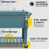 imagePermasteel 80Qt Antique Patio Cooler for Outside  Outdoor Beverage Cooler Bar Cart Rolling Cooler with Wheels and Handles Wooden Teak Accent BlackTeal