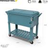 imagePermasteel 80Qt Antique Patio Cooler for Outside  Outdoor Beverage Cooler Bar Cart Rolling Cooler with Wheels and Handles Wooden Teak Accent BlackTeal