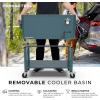 imagePermasteel 80Qt Antique Patio Cooler for Outside  Outdoor Beverage Cooler Bar Cart Rolling Cooler with Wheels and Handles Wooden Teak Accent BlackTeal