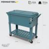 imagePermasteel 80Qt Antique Patio Cooler for Outside  Outdoor Beverage Cooler Bar Cart Rolling Cooler with Wheels and Handles Wooden Teak Accent BlackTeal
