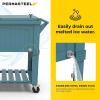 imagePermasteel 80Qt Antique Patio Cooler for Outside  Outdoor Beverage Cooler Bar Cart Rolling Cooler with Wheels and Handles Wooden Teak Accent BlackTeal