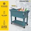 imagePermasteel 80Qt Antique Patio Cooler for Outside  Outdoor Beverage Cooler Bar Cart Rolling Cooler with Wheels and Handles Wooden Teak Accent BlackTeal