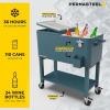 imagePermasteel 80Qt Antique Patio Cooler for Outside  Outdoor Beverage Cooler Bar Cart Rolling Cooler with Wheels and Handles Wooden Teak Accent BlackTeal