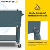 imagePermasteel 80Qt Antique Patio Cooler for Outside  Outdoor Beverage Cooler Bar Cart Rolling Cooler with Wheels and Handles Wooden Teak Accent BlackTeal