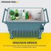 imagePermasteel 80Qt Antique Patio Cooler for Outside  Outdoor Beverage Cooler Bar Cart Rolling Cooler with Wheels and Handles Wooden Teak Accent BlackTeal