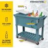 imagePermasteel 80Qt Antique Patio Cooler for Outside  Outdoor Beverage Cooler Bar Cart Rolling Cooler with Wheels and Handles Wooden Teak Accent BlackTeal