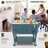imagePermasteel 80Qt Antique Patio Cooler for Outside  Outdoor Beverage Cooler Bar Cart Rolling Cooler with Wheels and Handles Wooden Teak Accent BlackTeal
