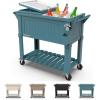 imagePermasteel 80Qt Antique Patio Cooler for Outside  Outdoor Beverage Cooler Bar Cart Rolling Cooler with Wheels and Handles Wooden Teak Accent BlackTeal