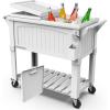 imagePermasteel 80Qt Antique Patio Cooler for Outside  Outdoor Beverage Cooler Bar Cart Rolling Cooler with Wheels and Handles Wooden Teak Accent BlackWhite