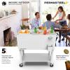 imagePermasteel 80Qt Antique Patio Cooler for Outside  Outdoor Beverage Cooler Bar Cart Rolling Cooler with Wheels and Handles Wooden Teak Accent BlackWhite