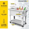 imagePermasteel 80Qt Antique Patio Cooler for Outside  Outdoor Beverage Cooler Bar Cart Rolling Cooler with Wheels and Handles Wooden Teak Accent BlackWhite