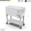 imagePermasteel 80Qt Antique Patio Cooler for Outside  Outdoor Beverage Cooler Bar Cart Rolling Cooler with Wheels and Handles Wooden Teak Accent BlackWhite