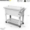 imagePermasteel 80Qt Antique Patio Cooler for Outside  Outdoor Beverage Cooler Bar Cart Rolling Cooler with Wheels and Handles Wooden Teak Accent BlackWhite