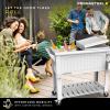 imagePermasteel 80Qt Antique Patio Cooler for Outside  Outdoor Beverage Cooler Bar Cart Rolling Cooler with Wheels and Handles Wooden Teak Accent BlackWhite