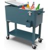 imagePermasteel 80Qt Antique Patio Cooler for Outside  Outdoor Beverage Cooler Bar Cart Rolling Cooler with Wheels and Handles Wooden Teak Accent BlackTeal