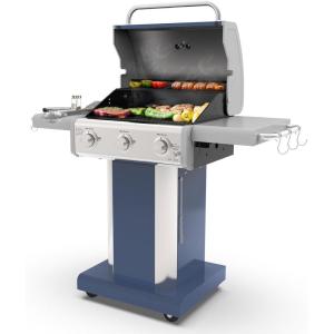 imageKenmore 3Burner Propane BBQ Grill 30000 BTUs Gas Grill with Cast Iron Cooking Grates Folding Side Tables ampamp Wheels Outdoor Grill with Tool Hooks BlackAzure