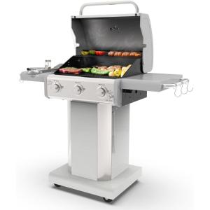 imageKenmore 3Burner Propane BBQ Grill 30000 BTUs Gas Grill with Cast Iron Cooking Grates Folding Side Tables ampamp Wheels Outdoor Grill with Tool Hooks BlackPearl