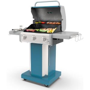 imageKenmore 3Burner Propane BBQ Grill 30000 BTUs Gas Grill with Cast Iron Cooking Grates Folding Side Tables ampamp Wheels Outdoor Grill with Tool Hooks BlackTeal
