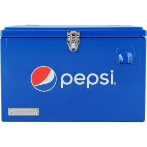 imagePepsi 21Quart Ice Chest Small Portable Cooler HardSided Steel Metal Cooler with Builtin Bottle Opener and Handles Pepsi Blue