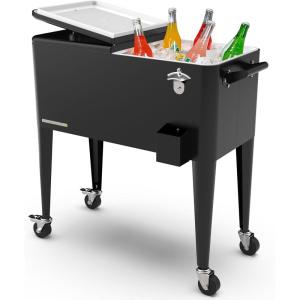 imagePermasteel 80 Quart Party Cooler Rolling Ice Chest with Wheels and Handles for Indoor Outdoor PatioBlack